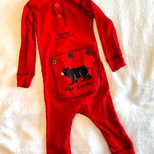 Christmas Bear Bottom Red Baby Pajama Onesie 6 M